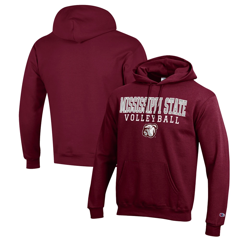 Men's Champion Maroon Mississippi State Bulldogs Stack Logo Volleyball Powerblend Pullover Hoodie