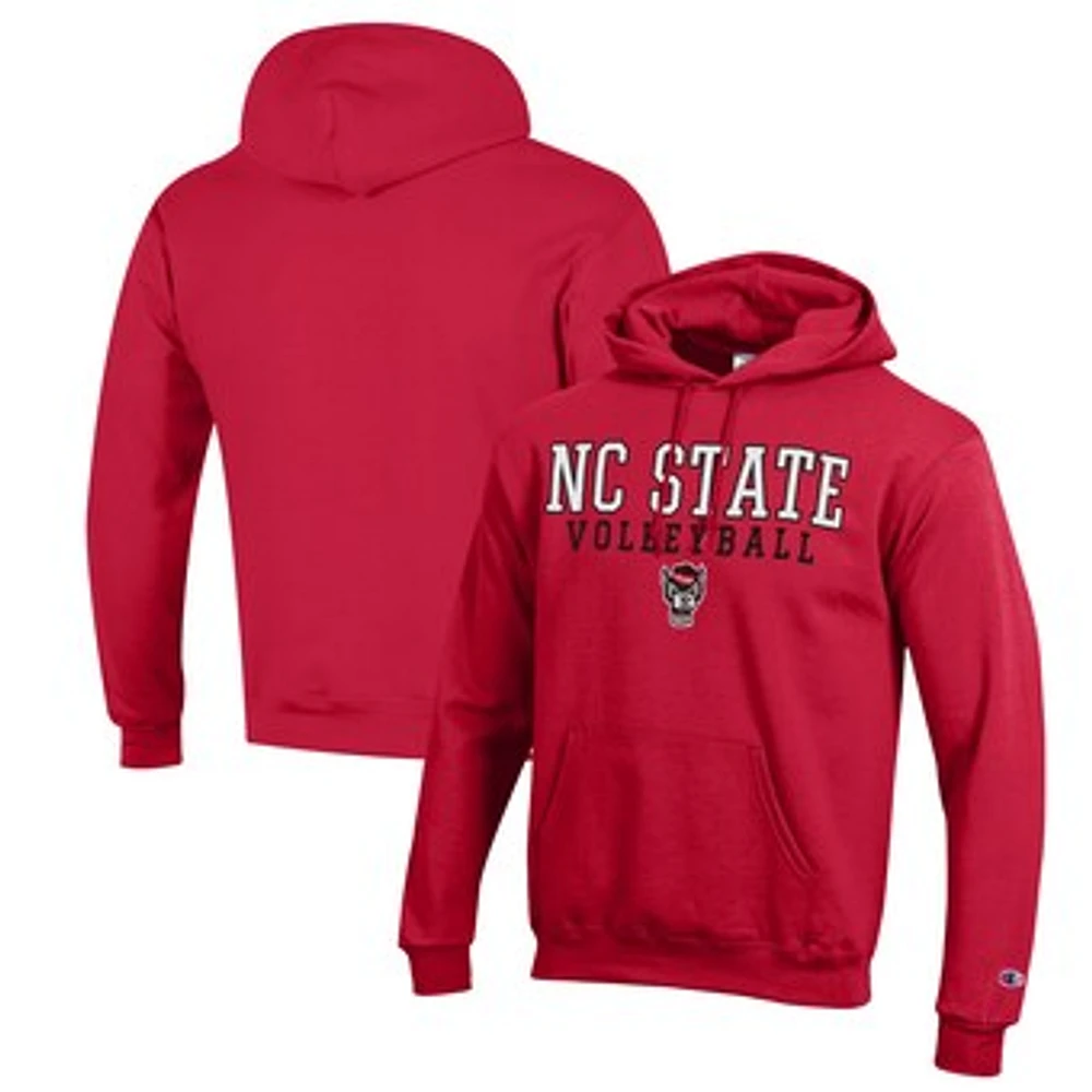 Men's Champion Red NC State Wolfpack Stack Logo Volleyball Powerblend Pullover Hoodie