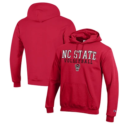 Men's Champion Red NC State Wolfpack Stack Logo Volleyball Powerblend Pullover Hoodie