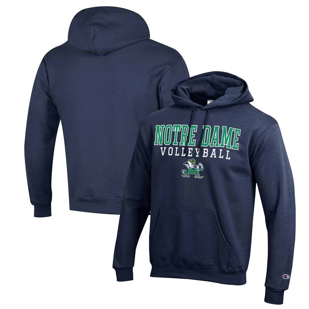 Men's Champion Navy Notre Dame Fighting Irish Stack Logo Volleyball Powerblend Pullover Hoodie