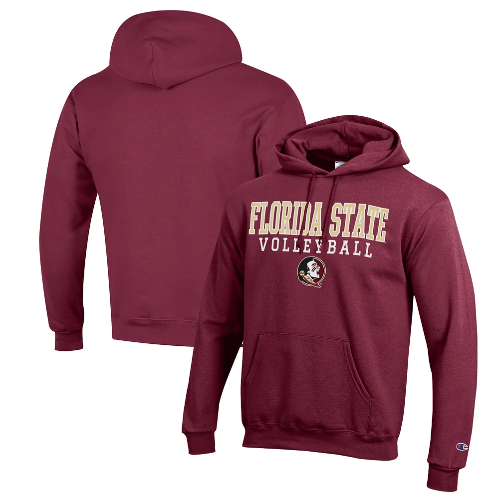 Men's Champion Garnet Florida State Seminoles Stack Logo Volleyball Powerblend Pullover Hoodie