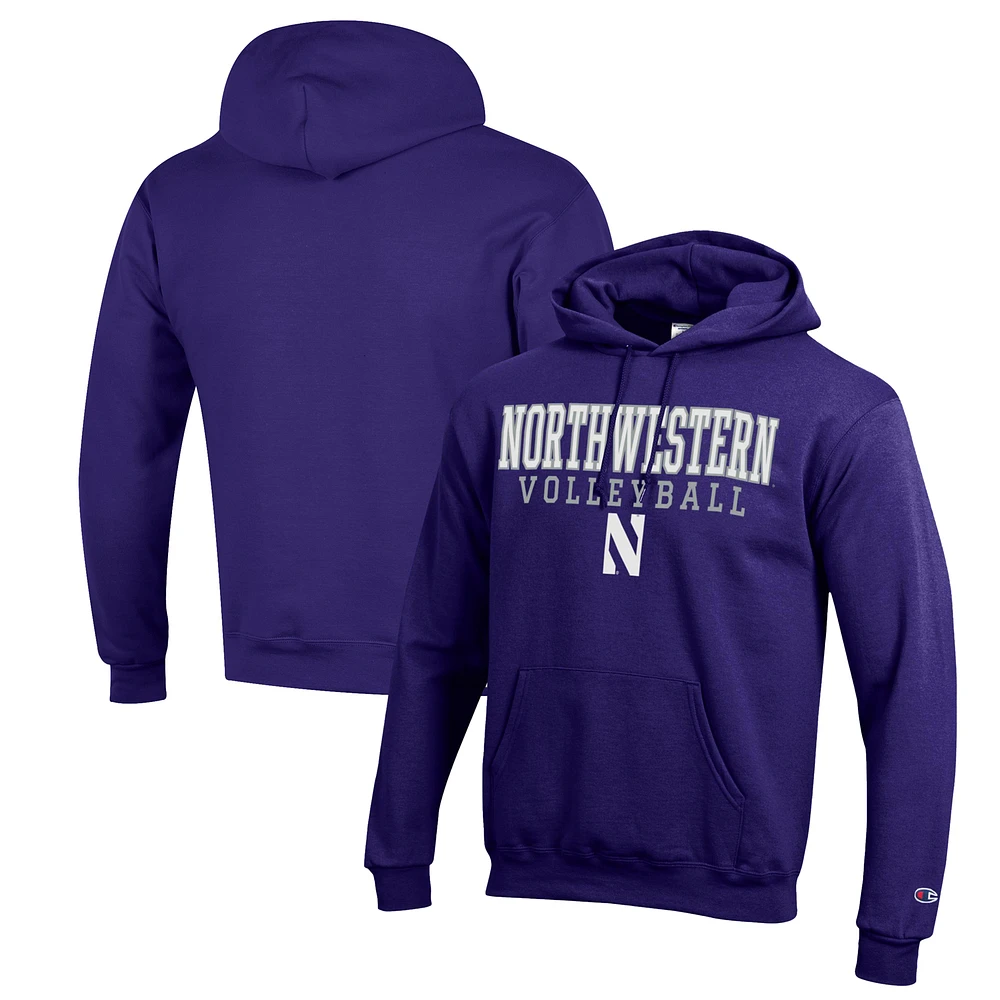 Men's Champion Purple Northwestern Wildcats Stack Logo Volleyball Powerblend Pullover Hoodie