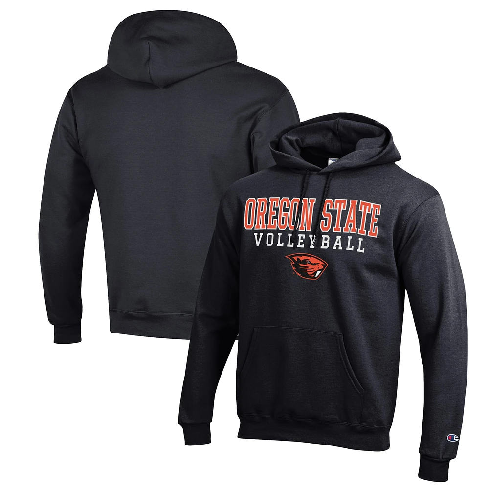 Men's Champion Black Oregon State Beavers Stack Logo Volleyball Powerblend Pullover Hoodie