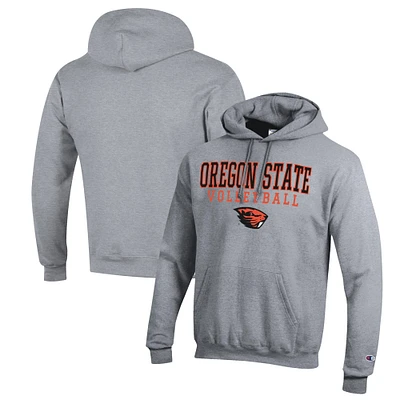 Men's Champion Heather Gray Oregon State Beavers Stack Logo Volleyball Powerblend Pullover Hoodie