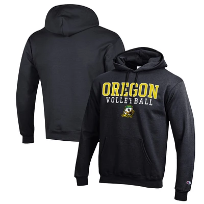 Men's Champion Black Oregon Ducks Stack Logo Volleyball Powerblend Pullover Hoodie