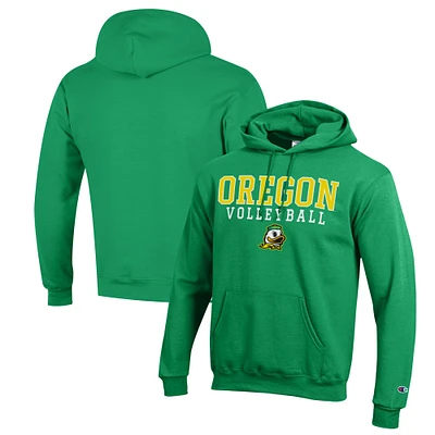 Men's Champion Green Oregon Ducks Stack Logo Volleyball Powerblend Pullover Hoodie