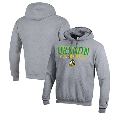 Men's Champion Heather Gray Oregon Ducks Stack Logo Volleyball Powerblend Pullover Hoodie