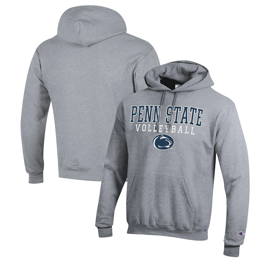 Men's Champion Heather Gray Penn State Nittany Lions Stack Logo Volleyball Powerblend Pullover Hoodie