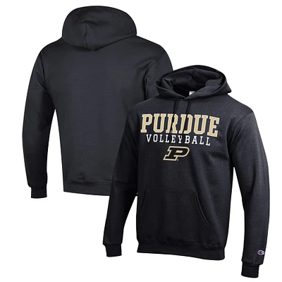 Men's Champion Black Purdue Boilermakers Stack Logo Volleyball Powerblend Pullover Hoodie