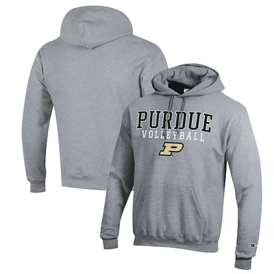 Men's Champion Heather Gray Purdue Boilermakers Stack Logo Volleyball Powerblend Pullover Hoodie