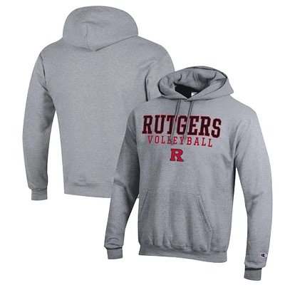 Men's Champion Heather Gray Rutgers Scarlet Knights Stack Logo Volleyball Powerblend Pullover Hoodie