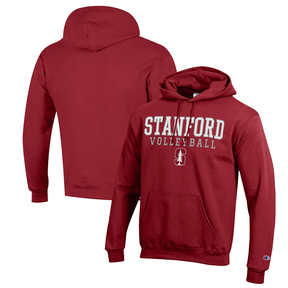 Men's Champion Cardinal Stanford Stack Logo Volleyball Powerblend Pullover Hoodie