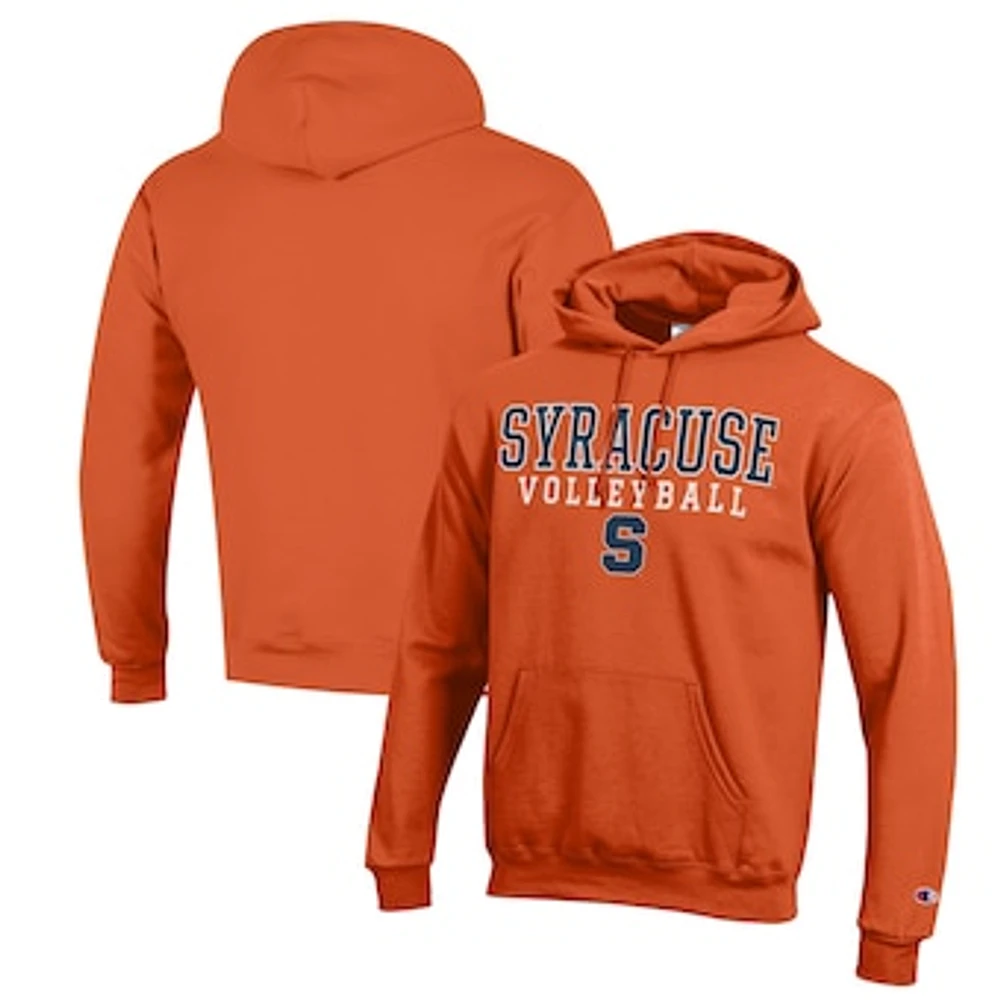 Men's Champion Orange Syracuse Stack Logo Volleyball Powerblend Pullover Hoodie