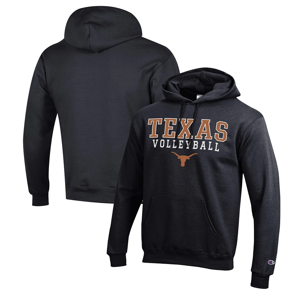 Men's Champion Black Texas Longhorns Stack Logo Volleyball Powerblend Pullover Hoodie