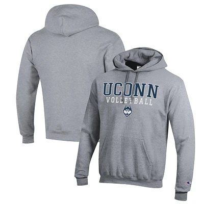 Men's Champion Heather Gray UConn Huskies Stack Logo Volleyball Powerblend Pullover Hoodie