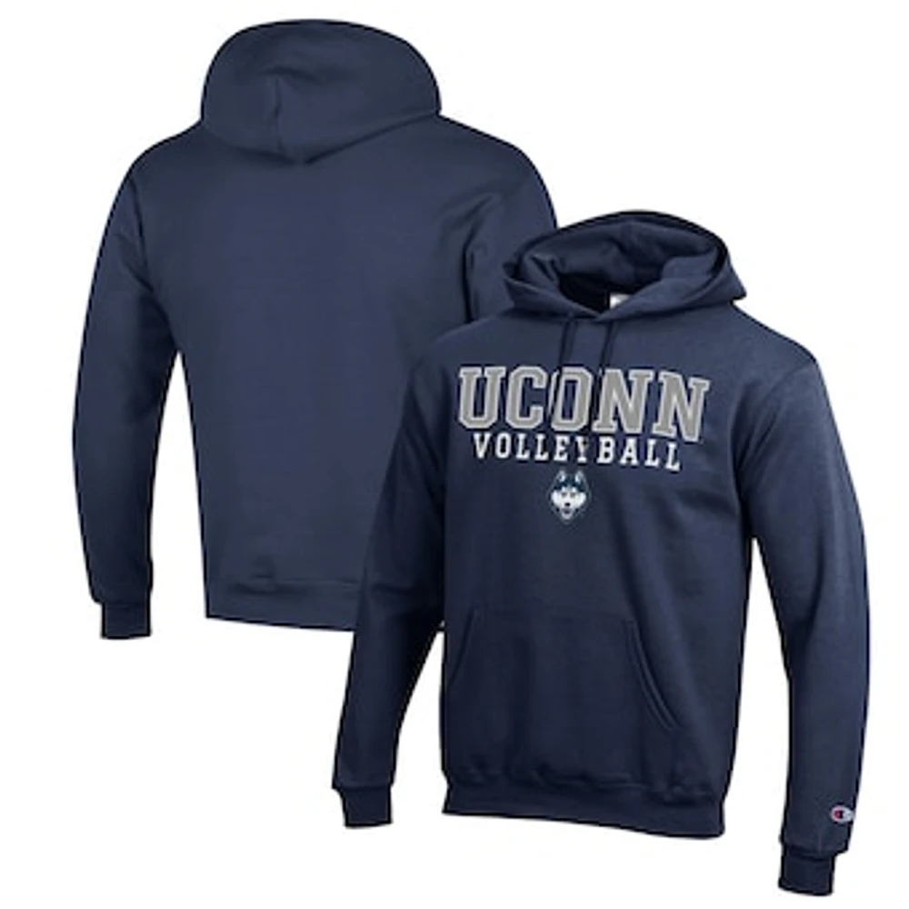 Men's Champion Navy UConn Huskies Stack Logo Volleyball Powerblend Pullover Hoodie