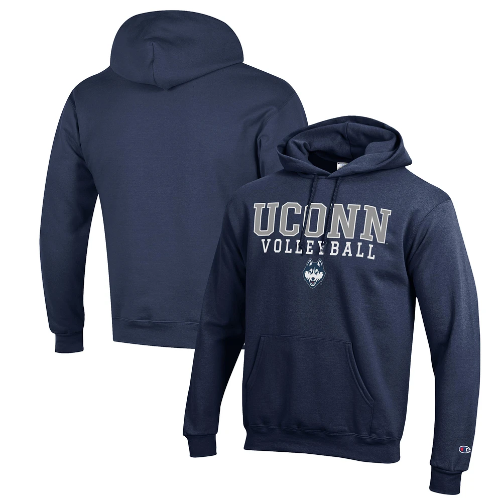 Men's Champion Navy UConn Huskies Stack Logo Volleyball Powerblend Pullover Hoodie