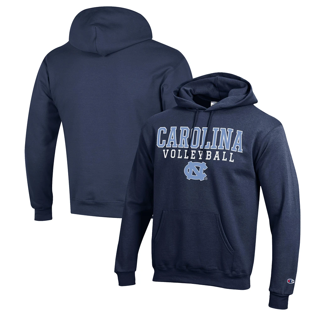 Men's Champion Navy North Carolina Tar Heels Stack Logo Volleyball Powerblend Pullover Hoodie