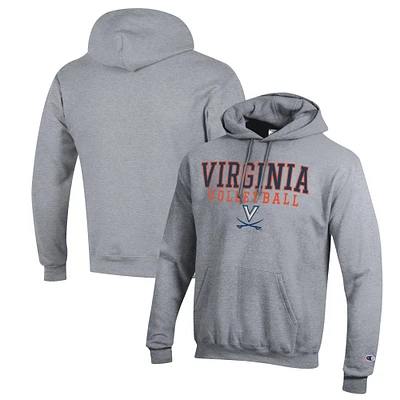 Men's Champion Heather Gray Virginia Cavaliers Stack Logo Volleyball Powerblend Pullover Hoodie