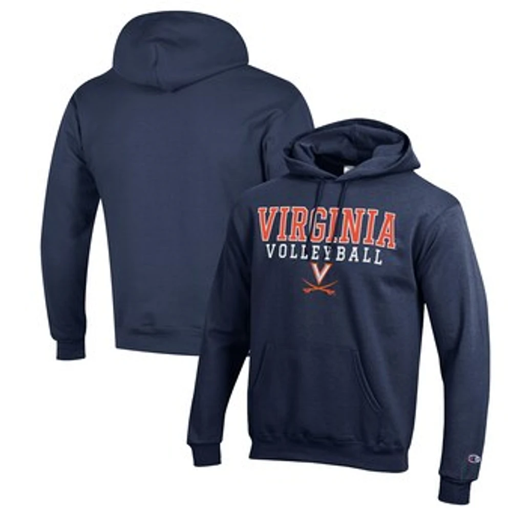Men's Champion Navy Virginia Cavaliers Stack Logo Volleyball Powerblend Pullover Hoodie