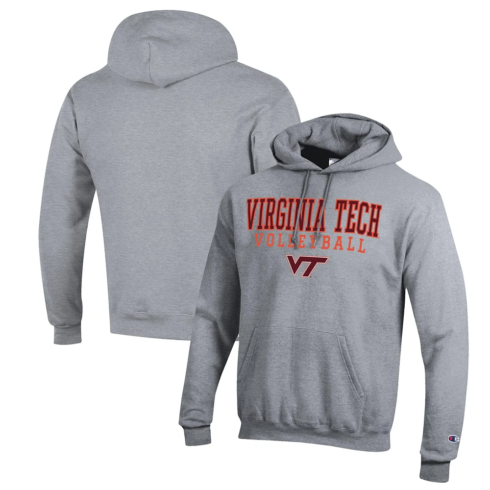 Men's Champion Heather Gray Virginia Tech Hokies Stack Logo Volleyball Powerblend Pullover Hoodie