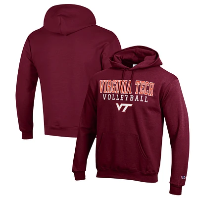 Men's Champion Maroon Virginia Tech Hokies Stack Logo Volleyball Powerblend Pullover Hoodie