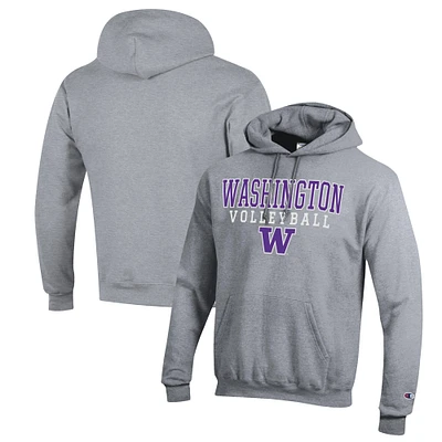 Men's Champion Heather Gray Washington Huskies Stack Logo Volleyball Powerblend Pullover Hoodie