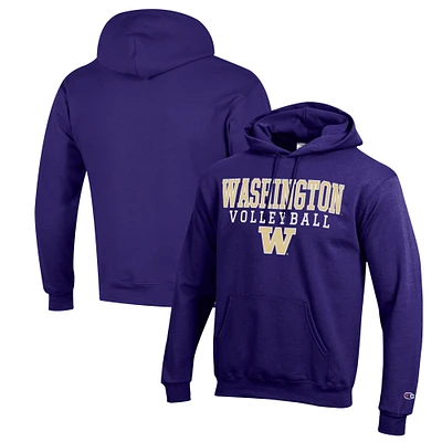 Men's Champion Purple Washington Huskies Stack Logo Volleyball Powerblend Pullover Hoodie