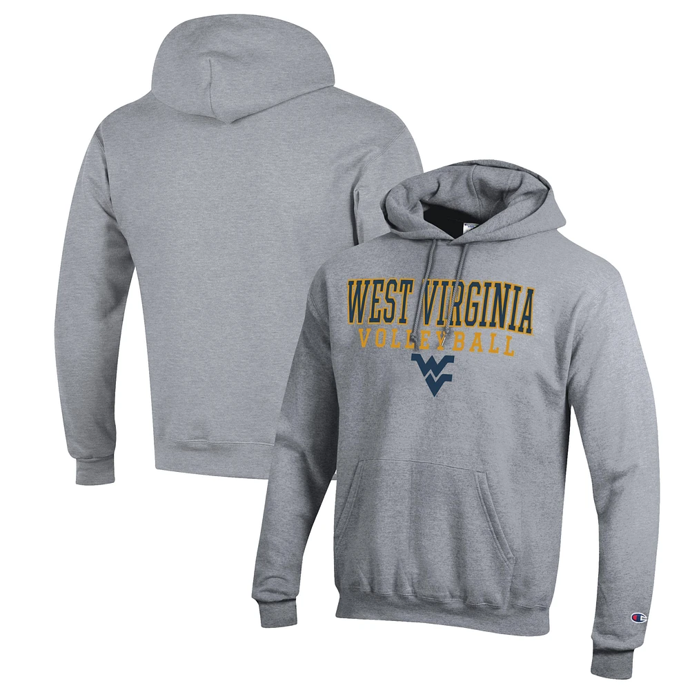 Men's Champion Heather Gray West Virginia Mountaineers Stack Logo Volleyball Powerblend Pullover Hoodie