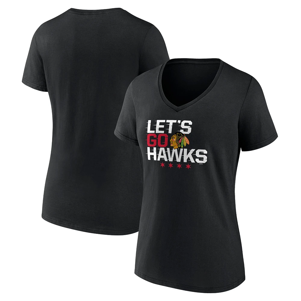 Women's Black Chicago Blackhawks Shout Out V-Neck T-Shirt