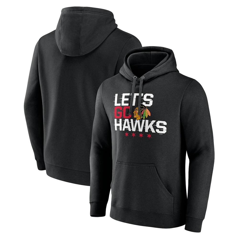 Men's Black Chicago Blackhawks Shout Out Pullover Hoodie