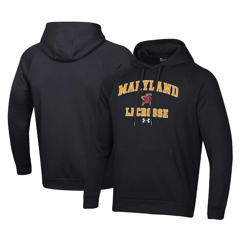 Men's Under Armour Black Maryland Terrapins Lacrosse All Day Arch Fleece Pullover Hoodie