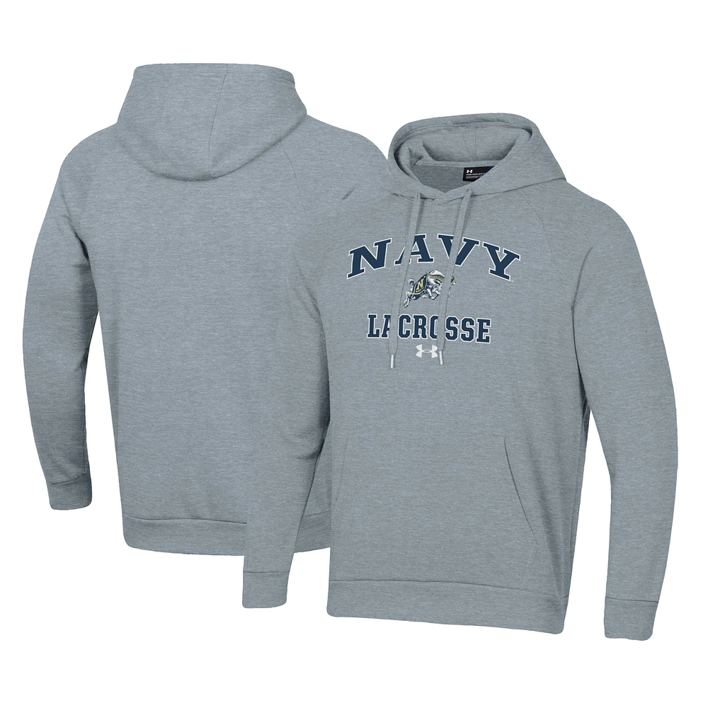Men's Under Armour Gray Navy Midshipmen Lacrosse All Day Arch Fleece Pullover Hoodie