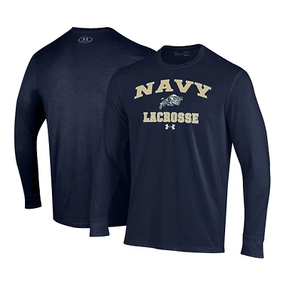 Men's Under Armour Navy Midshipmen Lacrosse Arch Over Performance Long Sleeve T-Shirt