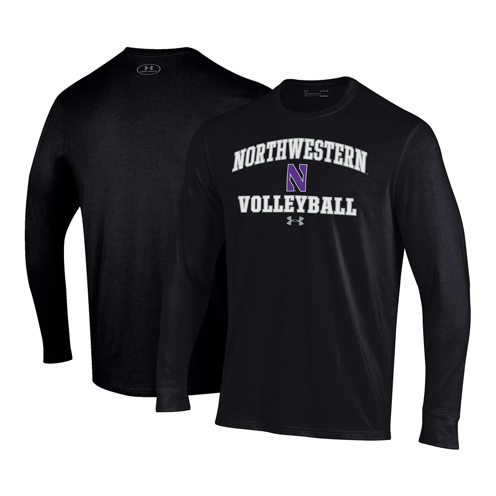 Men's Under Armour Black Northwestern Wildcats Volleyball Arch Over Performance Long Sleeve T-Shirt