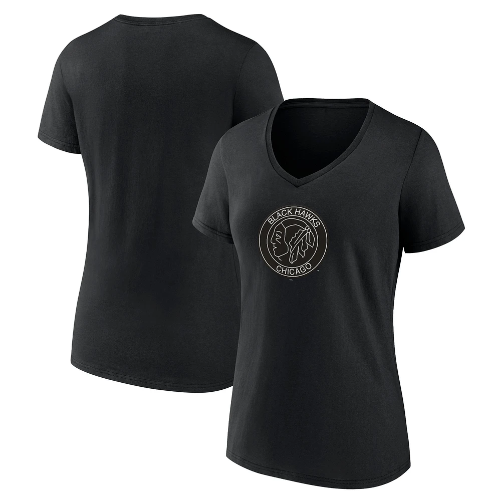 Women's Black Chicago Blackhawks Alternate Logo V-Neck T-Shirt