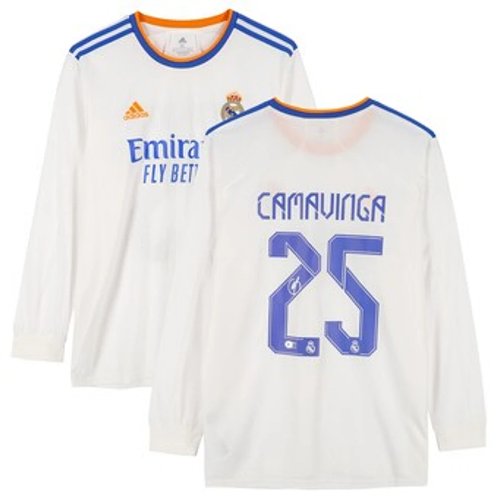 Eduardo Camavinga White Real Madrid Autographed Adidas Long Sleeve Jersey