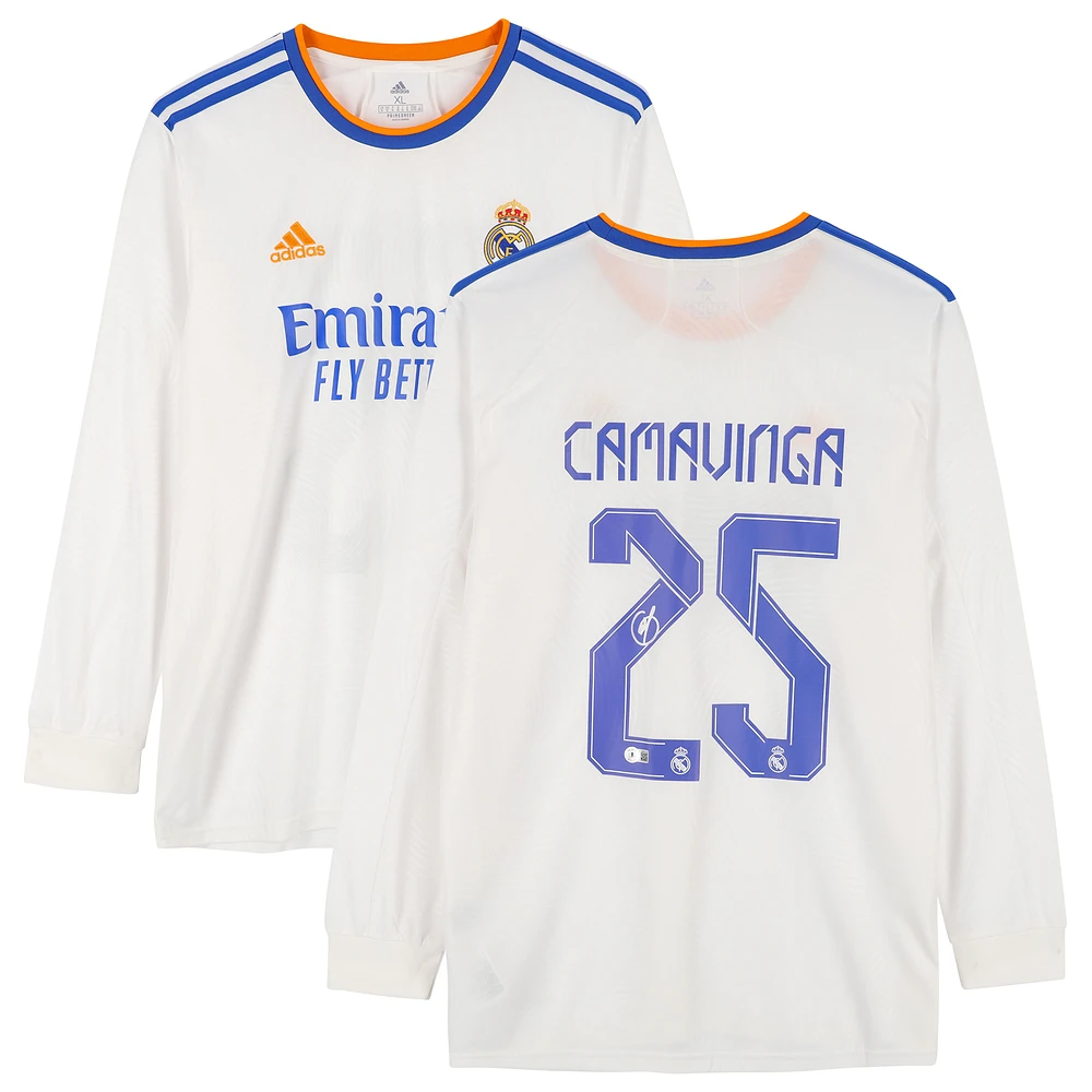 Eduardo Camavinga White Real Madrid Autographed Adidas Long Sleeve Jersey