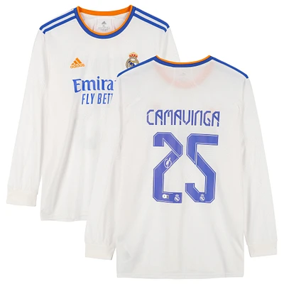 Eduardo Camavinga White Real Madrid Autographed Adidas Long Sleeve Jersey