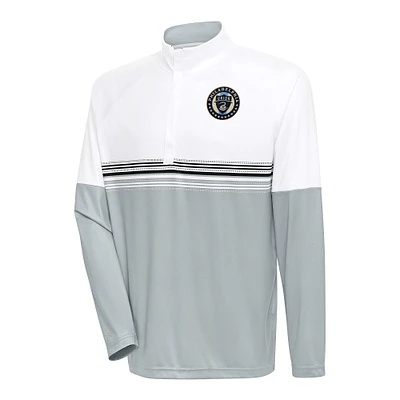 Men's Antigua White/Black Philadelphia Union Bender Quarter-Zip Pullover Top