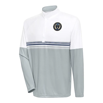 Men's Antigua White/Navy Philadelphia Union Bender Quarter-Zip Pullover Top
