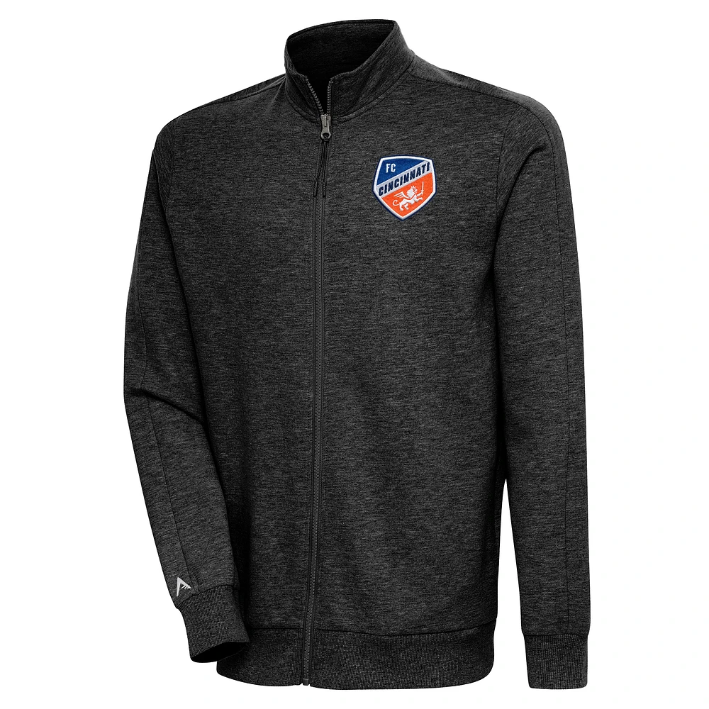 Men's Antigua Heather Black FC Cincinnati Logo Action Full-Zip Jacket
