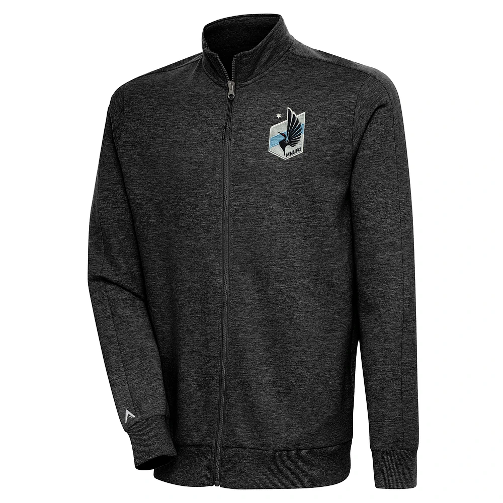 Men's Antigua Heather Black Minnesota United FC Logo Action Full-Zip Jacket
