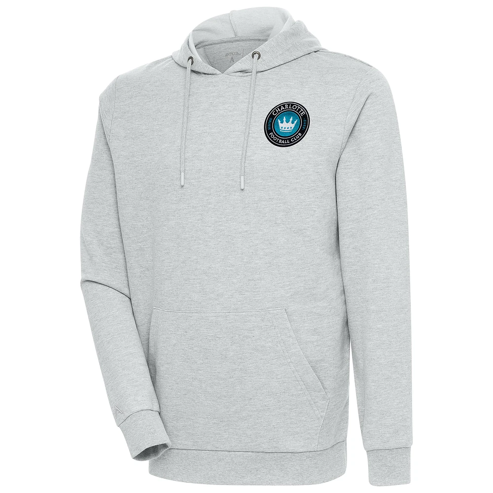 Men's Antigua Heather Gray Charlotte FC Logo Action Pullover Hoodie