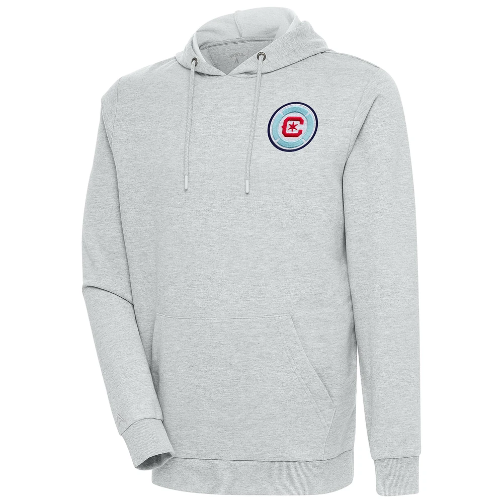 Men's Antigua Heather Gray Chicago Fire Logo Action Pullover Hoodie