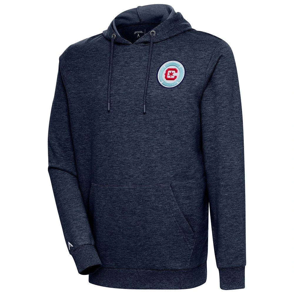 Men's Antigua Heather Navy Chicago Fire Logo Action Pullover Hoodie