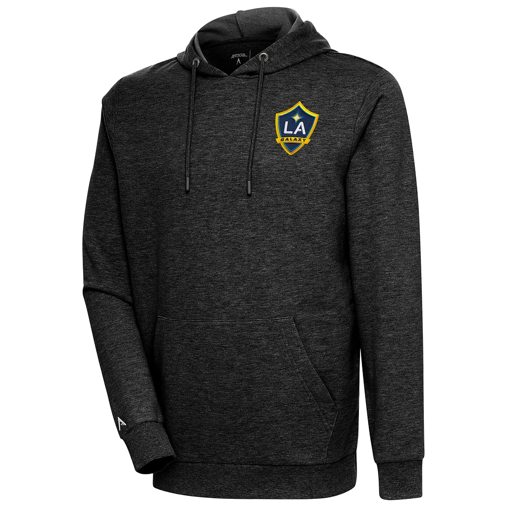 Men's Antigua Heather Black LA Galaxy Logo Action Pullover Hoodie