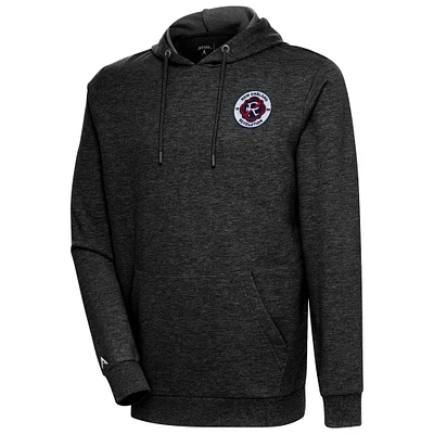Men's Antigua Heather Black New England Revolution Logo Action Pullover Hoodie