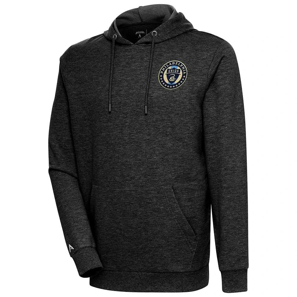 Men's Antigua Heather Black Philadelphia Union Logo Action Pullover Hoodie