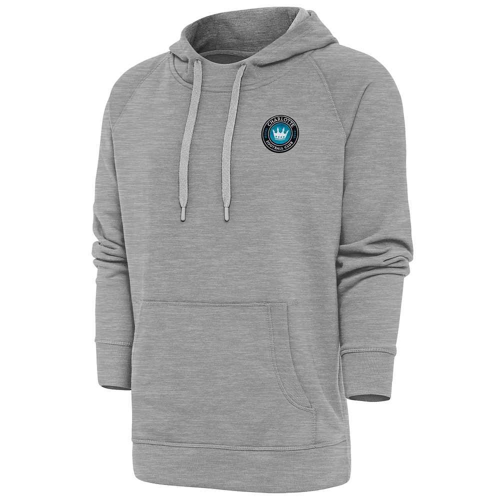 Men's Antigua Heather Gray Charlotte FC Logo Victory Pullover Hoodie